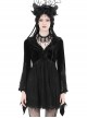 Gothic Style Elegant V Neck Exquisite Rose Lace Spliced Velvet Black Trumpet Long Sleeves Slim Dress
