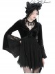 Gothic Style Elegant V Neck Exquisite Rose Lace Spliced Velvet Black Trumpet Long Sleeves Slim Dress