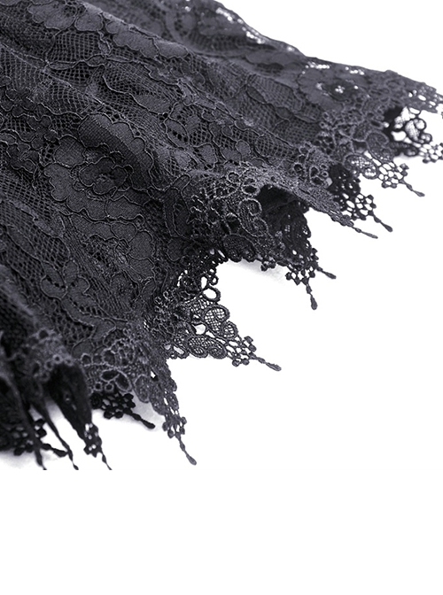 Gothic Style Elegant V Neck Exquisite Rose Lace Spliced Velvet Black Trumpet Long Sleeves Slim Dress