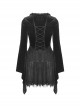 Gothic Style Elegant V Neck Exquisite Rose Lace Spliced Velvet Black Trumpet Long Sleeves Slim Dress