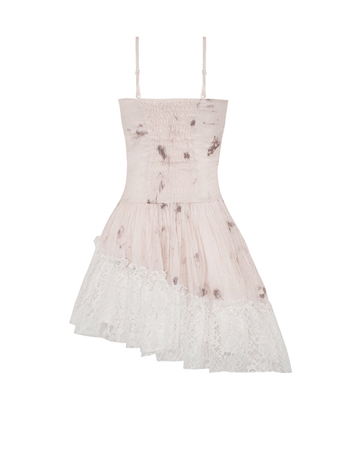 Steampunk Style Exquisite Buckle Asymmetric Hem Design White Dyed Sexy Suspender Tube Top Tight Dress