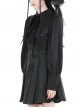 Gothic Style Unique Bat Lapel Elegant Lace Bow Tie With Buttons Simple Black Long Sleeves Slim Dress
