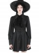 Gothic Style Unique Bat Lapel Elegant Lace Bow Tie With Buttons Simple Black Long Sleeves Slim Dress