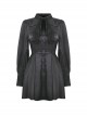 Gothic Style Unique Bat Lapel Elegant Lace Bow Tie With Buttons Simple Black Long Sleeves Slim Dress