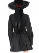 Gothic Style Unique Bat Lapel Elegant Lace Bow Tie With Buttons Simple Black Long Sleeves Slim Dress