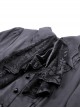 Gothic Style Unique Bat Lapel Elegant Lace Bow Tie With Buttons Simple Black Long Sleeves Slim Dress