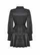 Gothic Style Unique Bat Lapel Elegant Lace Bow Tie With Buttons Simple Black Long Sleeves Slim Dress