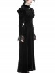 Gothic Style Elegant Stand Collar Gorgeous Velvet Retro Cross Decorated Black Puff Long Sleeves Slim Dress