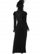 Gothic Style Elegant Stand Collar Gorgeous Velvet Retro Cross Decorated Black Puff Long Sleeves Slim Dress