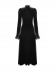 Gothic Style Elegant Stand Collar Gorgeous Velvet Retro Cross Decorated Black Puff Long Sleeves Slim Dress