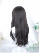 Elegant Gentle Lady Daily Long Curly Flat Bangs Natural Black Long Hair Classic Lolita Full Head Wig