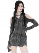 Punk Style Tattered Design V Neck Sexy Ripped Off Shoulder Gray Long Sleeves Slim Hooded Top