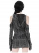 Punk Style Tattered Design V Neck Sexy Ripped Off Shoulder Gray Long Sleeves Slim Hooded Top
