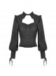 Gothic Style Elegant Victorian Lapel Chest Hollow Ruffle Decoration Black Retro Lantern Sleeves Blouse