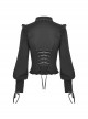 Gothic Style Elegant Victorian Lapel Chest Hollow Ruffle Decoration Black Retro Lantern Sleeves Blouse