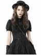 Gothic Style Retro Stand Collar Palace Ruffle Neckline Elegant Black Puff Short Sleeves Slim Blouse