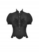Gothic Style Retro Stand Collar Palace Ruffle Neckline Elegant Black Puff Short Sleeves Slim Blouse
