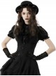 Gothic Style Retro Stand Collar Palace Ruffle Neckline Elegant Black Puff Short Sleeves Slim Blouse