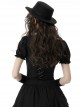 Gothic Style Retro Stand Collar Palace Ruffle Neckline Elegant Black Puff Short Sleeves Slim Blouse