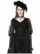 Gothic Style Sexy V Neck Ultra Thin See Through Lace Elegant Ribbon Black Retro Long Sleeves Slim Blouse