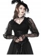 Gothic Style Sexy V Neck Ultra Thin See Through Lace Elegant Ribbon Black Retro Long Sleeves Slim Blouse