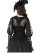 Gothic Style Sexy V Neck Ultra Thin See Through Lace Elegant Ribbon Black Retro Long Sleeves Slim Blouse