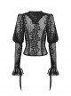 Gothic Style Sexy V Neck Ultra Thin See Through Lace Elegant Ribbon Black Retro Long Sleeves Slim Blouse