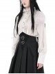 Steampunk Style Retro Stand Collar Lace Ruffled Bronze Button Loose Off White Long Sleeves Blouse