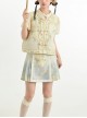 New Chinese Style Elegant Green Watercolor Flower Branch Print Short Printed Horse Face Skirt Vest Shirt Hanfu Set
