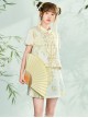 New Chinese Style Elegant Green Watercolor Flower Branch Print Short Printed Horse Face Skirt Vest Shirt Hanfu Set
