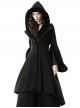 Gothic Style Witch Detachable Plush Trimmed Hat Delicate Lapels Elegant Black Warm Wool Coat
