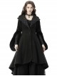 Gothic Style Witch Detachable Plush Trimmed Hat Delicate Lapels Elegant Black Warm Wool Coat