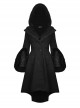 Gothic Style Witch Detachable Plush Trimmed Hat Delicate Lapels Elegant Black Warm Wool Coat