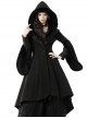Gothic Style Witch Detachable Plush Trimmed Hat Delicate Lapels Elegant Black Warm Wool Coat