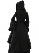 Gothic Style Witch Detachable Plush Trimmed Hat Delicate Lapels Elegant Black Warm Wool Coat