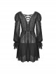 Gothic Style V Neck Delicate Lace Frill Thin Mesh Back Hollow Lace Elegant Black Chiffon Long Sleeves Coat