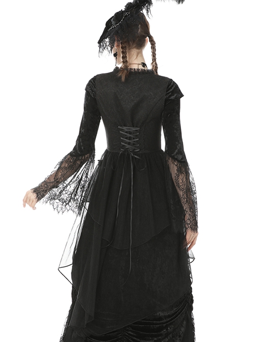 Gothic Style Retro Palace Metal Buckle Layered Mesh Hem Elegant Black Sleeveless Fishtail Corset Overwear