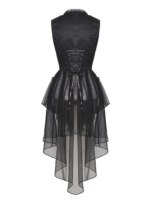 Gothic Style Retro Palace Metal Buckle Layered Mesh Hem Elegant Black Sleeveless Fishtail Corset Overwear