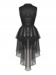 Gothic Style Retro Palace Metal Buckle Layered Mesh Hem Elegant Black Sleeveless Fishtail Corset Overwear