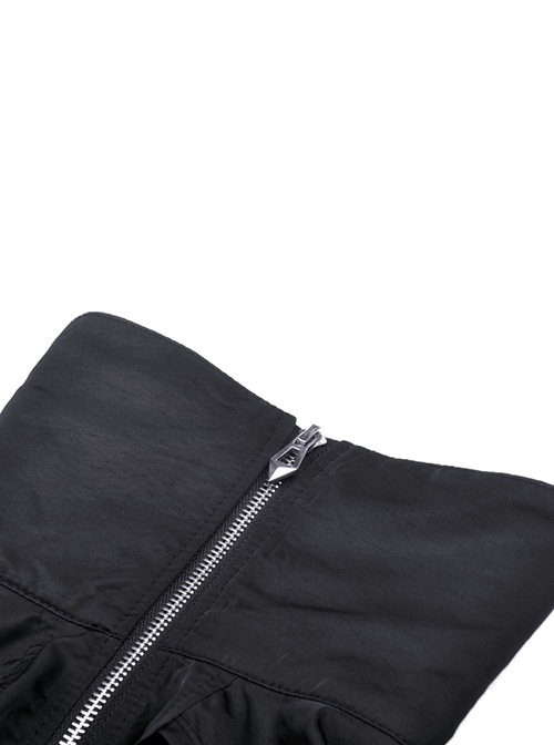 Punk Style Cool High Collar Locomotive Rebellious Hollow Black Ultra Short Lantern Sleeve Cape Jacket
