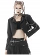 Gothic Style Simple Lapel Bat Hem Metal Chain Decoration Black Long Sleeves Short Suit Jacket