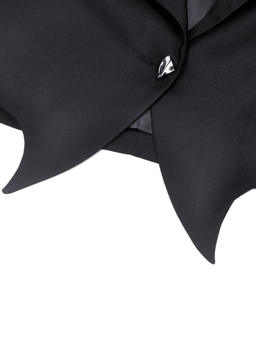 Gothic Style Simple Lapel Bat Hem Metal Chain Decoration Black Long Sleeves Short Suit Jacket