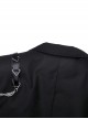 Gothic Style Simple Lapel Bat Hem Metal Chain Decoration Black Long Sleeves Short Suit Jacket