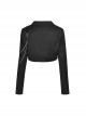 Gothic Style Simple Lapel Bat Hem Metal Chain Decoration Black Long Sleeves Short Suit Jacket