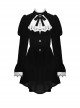 Gothic Style Elegant Stand Collar Luxury Velvet White Lace Bow Tie Black Retro Puff Sleeves Jacket