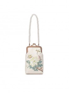 New Chinese Style Exquisite Yellow Peony Butterfly Hanfu Lolita Cheongsam Embroidery Crossbody Pearl Chain Mobile Phone Bag