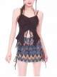 Medusa Maiden Series Kawaii Fashion Brown American Vintage Blue Bikini Wavy Pattern Split Camisole Swimsuit