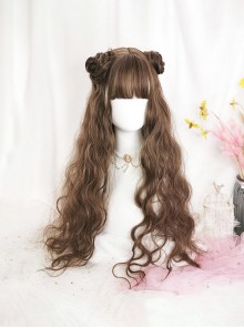 Tea Party Exquisite Versatile Bubble Wavy Fluffy Brown Wool Roll Long Curly Hair Classic Lolita Full Head Wig