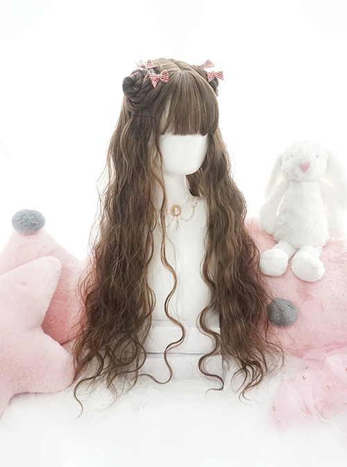 Tea Party Exquisite Versatile Bubble Wavy Fluffy Brown Wool Roll Long Curly Hair Classic Lolita Full Head Wig