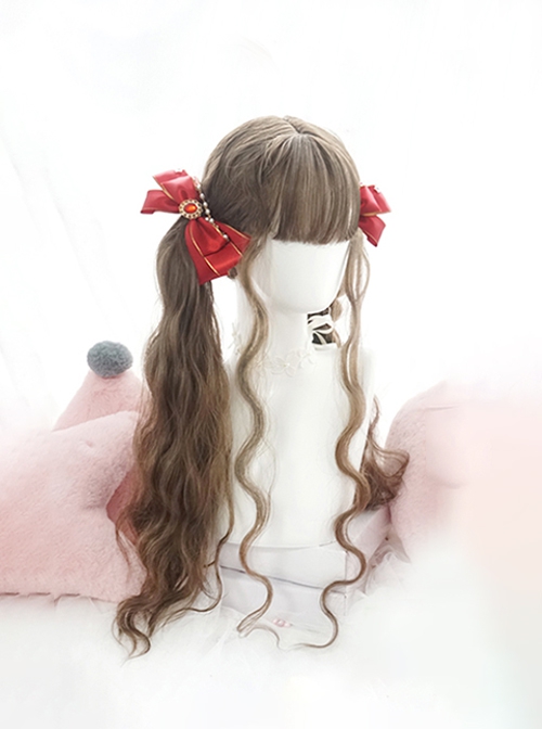 Tea Party Exquisite Versatile Bubble Wavy Fluffy Brown Wool Roll Long Curly Hair Classic Lolita Full Head Wig